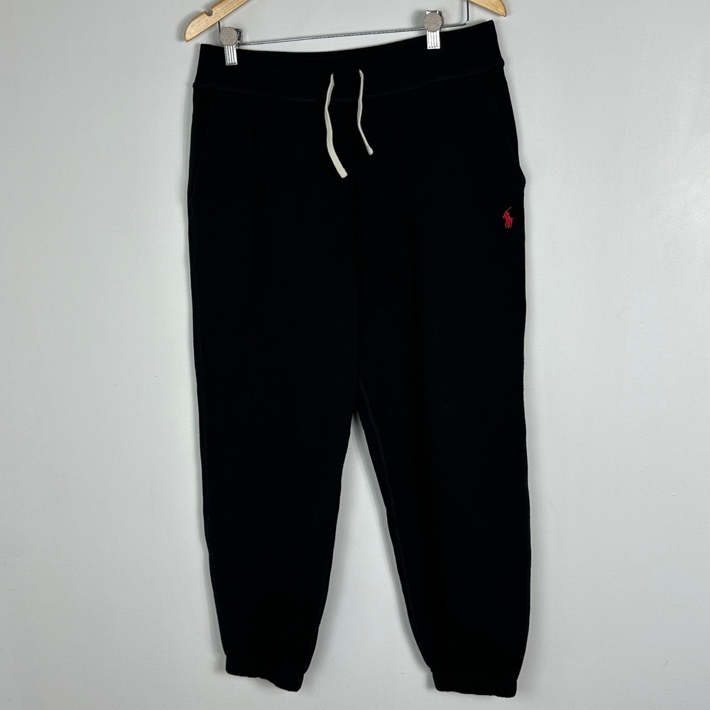 Polo Ralph Lauren Mens Joggers Sz Large Sweatpants Fleece Cuffed Black Pony Logo